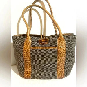 Eric javits brown fibers woven  straw satchel handbag